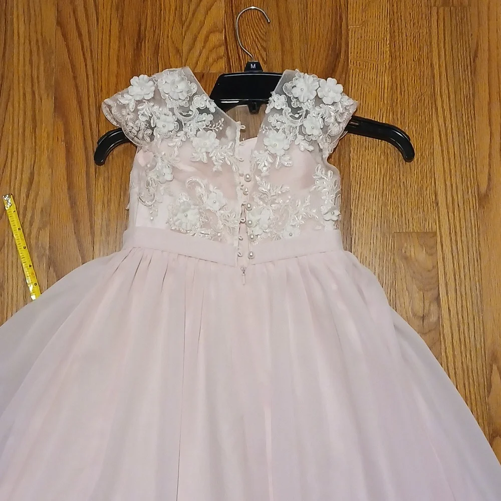 Elegant Pink Lace Kids Dress Size 6x (39 Inches) Top To Bottom Little Girls Dres - Picture 7 of 8